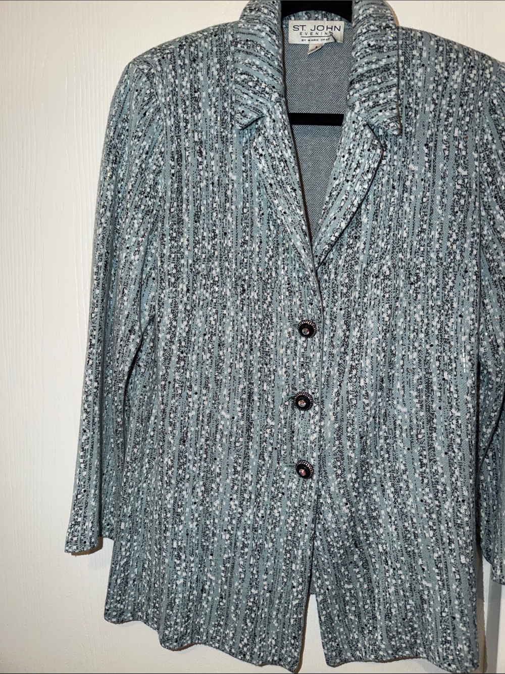 St. John Collection Teal and Gray Ribbed Knit Blazer